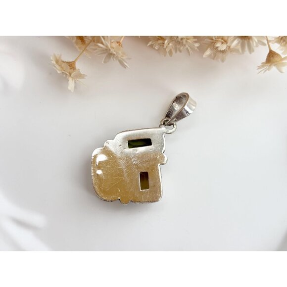 Lapis Lazuli, Citrine & Peridot Gemstone Sterling Silver 925 Vintage Pendant - Picture 6 of 9